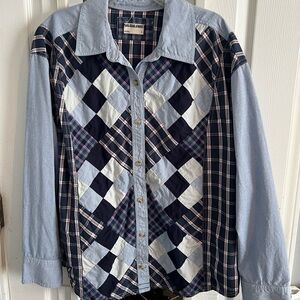 We The Free Plaid Patchwork Shirt - Blue and Pink